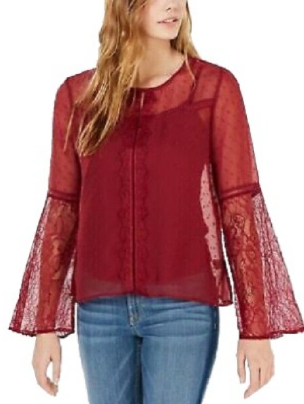 NWT Lace Bell Long Sleeve Blouse (Burgundy) - Self Esteem
